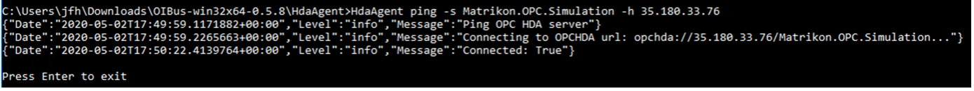 test connectivity to OPC Server